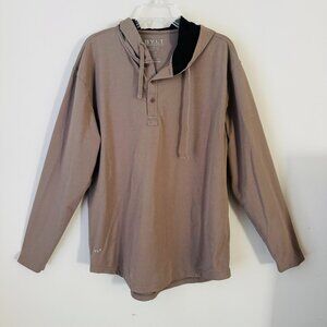 BYLT Premium Basics Drop Cut Hooded Henley Lux Hoodie Mens XL Grey Three Button